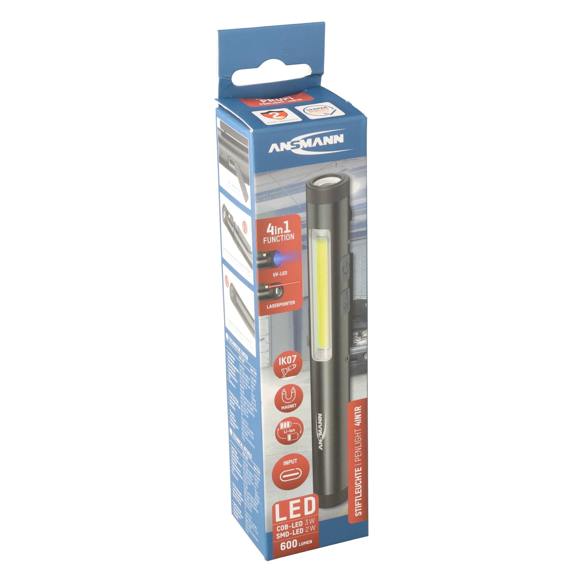 Stylo-lampe 4 en 1R – Stylo-lampe LED rechargeable avec lumière UV et pointeur laser