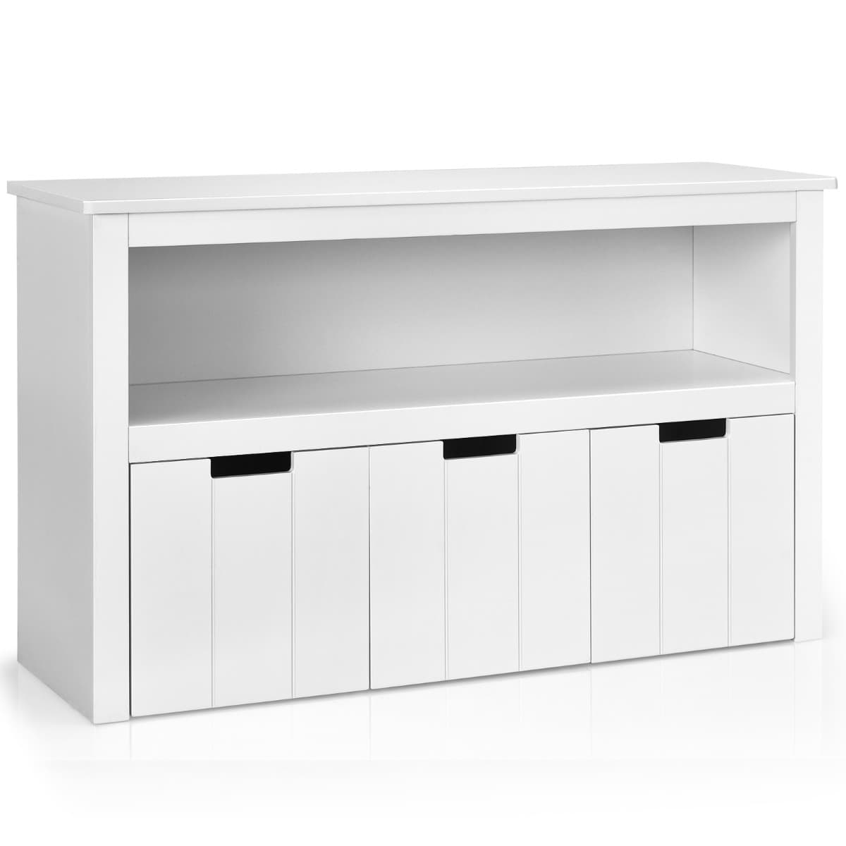 Meuble de Rangement Armoire de Rangement avec 3 Tiroirs Compartiments Ouvert et Poignées Incurvées 1