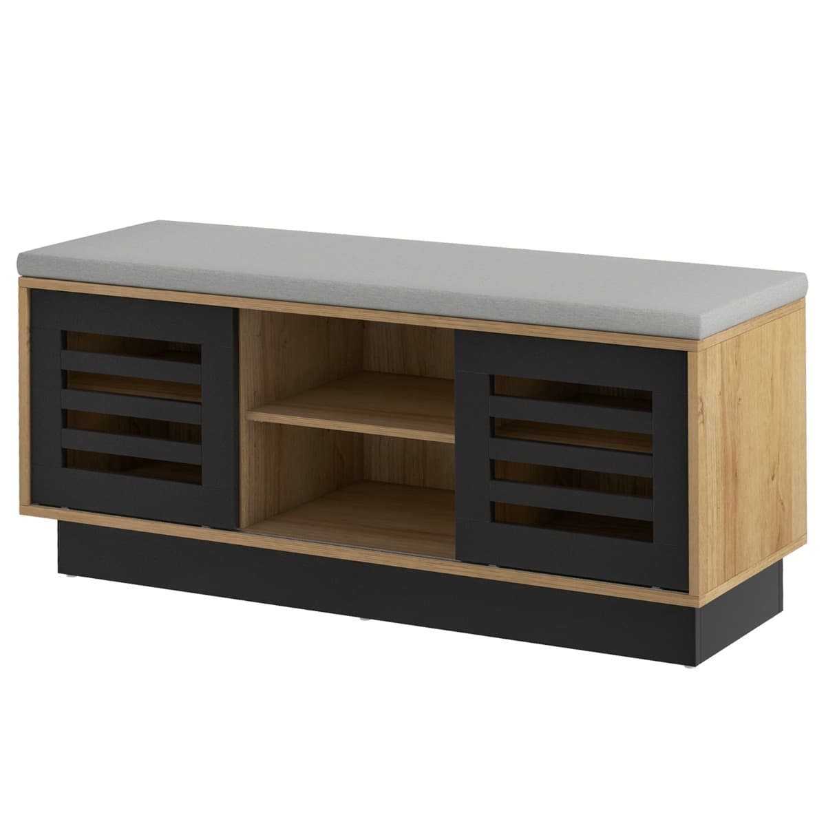 Banc de Rangement avec Étagère à Chaussures avec Siège Étagère Réglable Porte Coulissante Gris