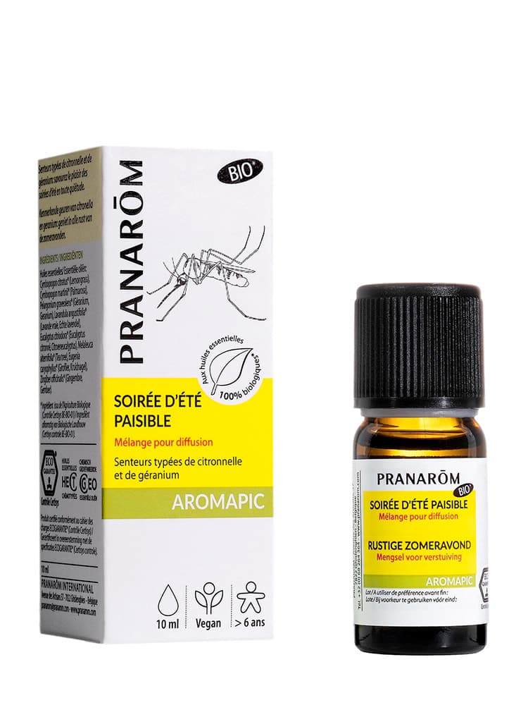 Pranarôm Aromapic Soirée d'Été Paisible Anti-Moustiques Mélange Pour Diffusion Bio (Eco) Aux Huiles Essentielles Biologiques 10 ml